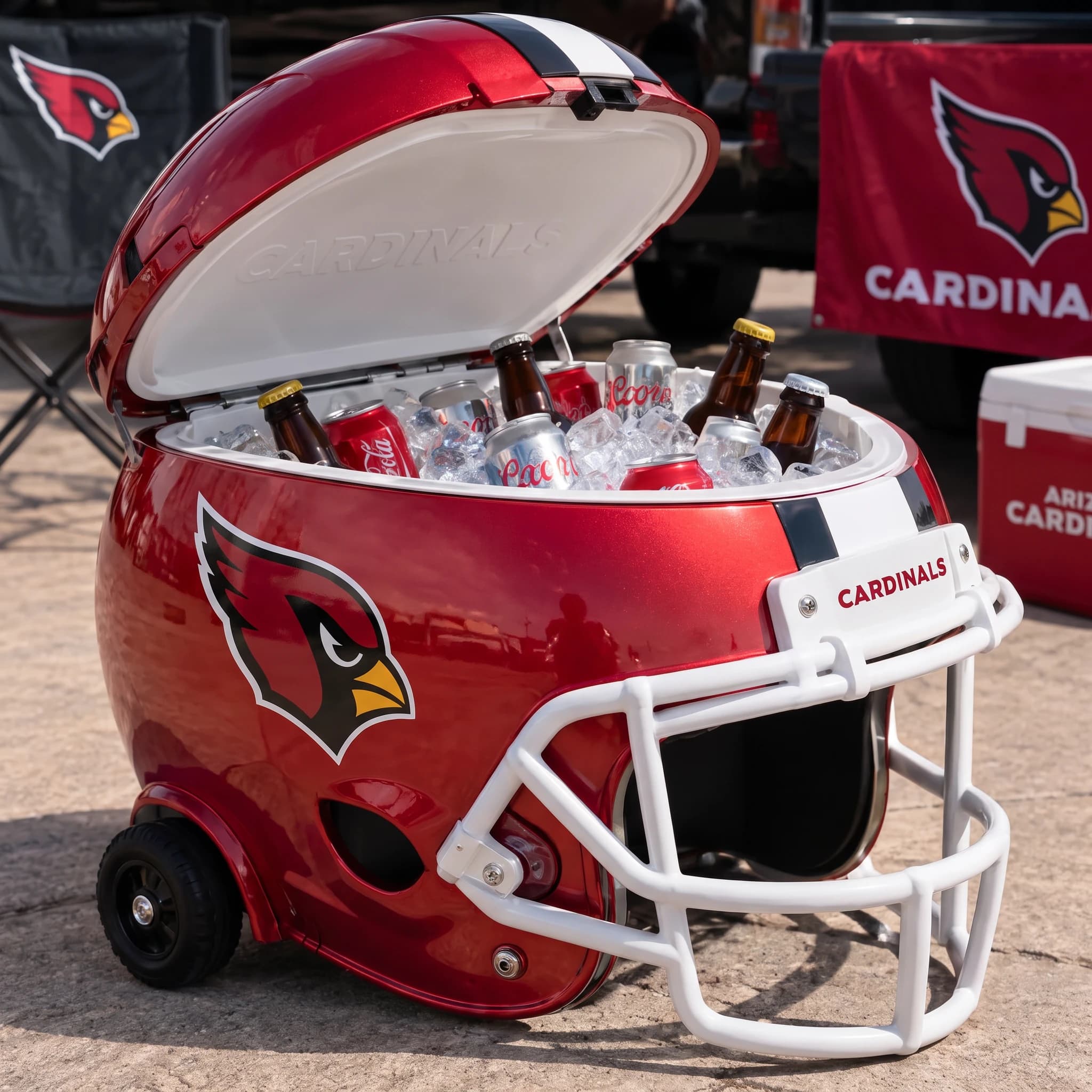 Arizona Cardinals helmet cooler — digitally visualized team colors on the original cooler reference.