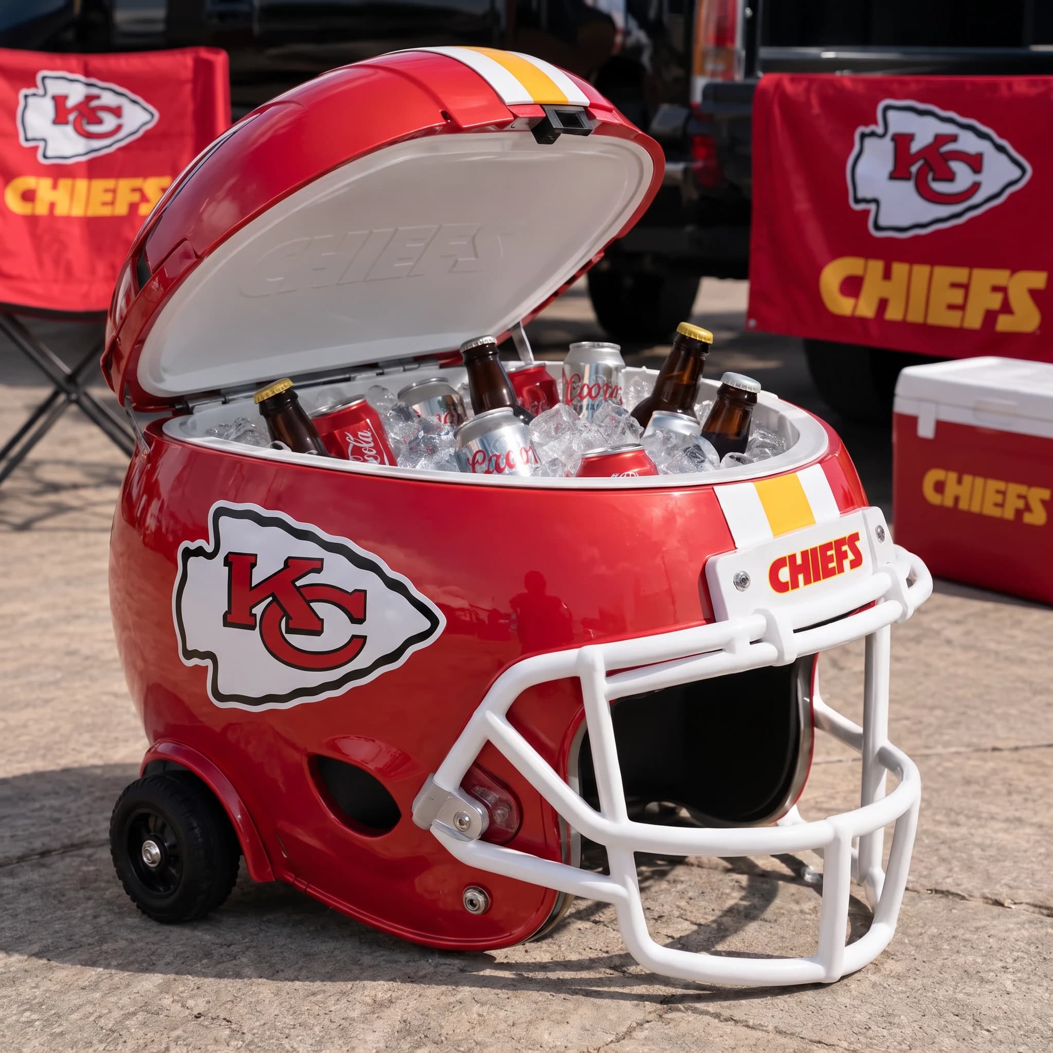 Kansas City Chiefs helmet cooler — digitally visualized team colors on the original cooler reference.