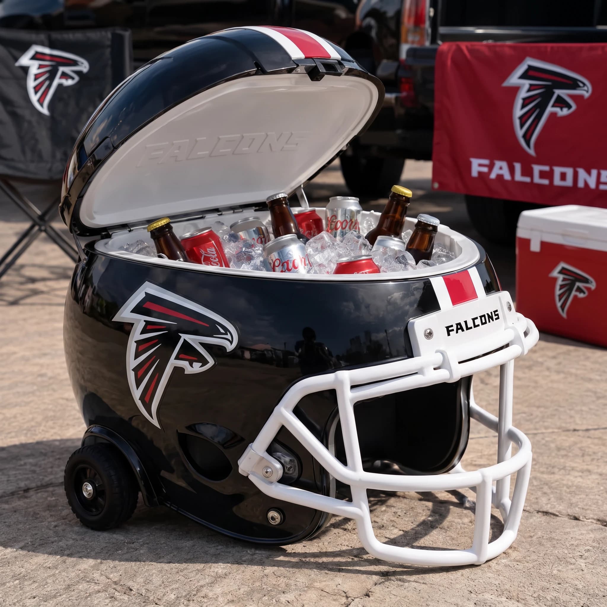 Atlanta Falcons helmet cooler — digitally visualized team colors on the original cooler reference.